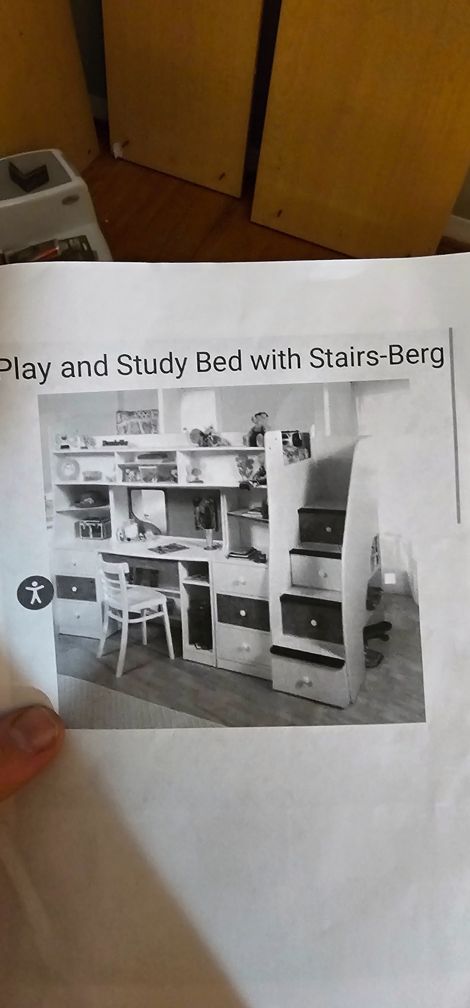 Printed reference image for a Berg play and study bed with stairs